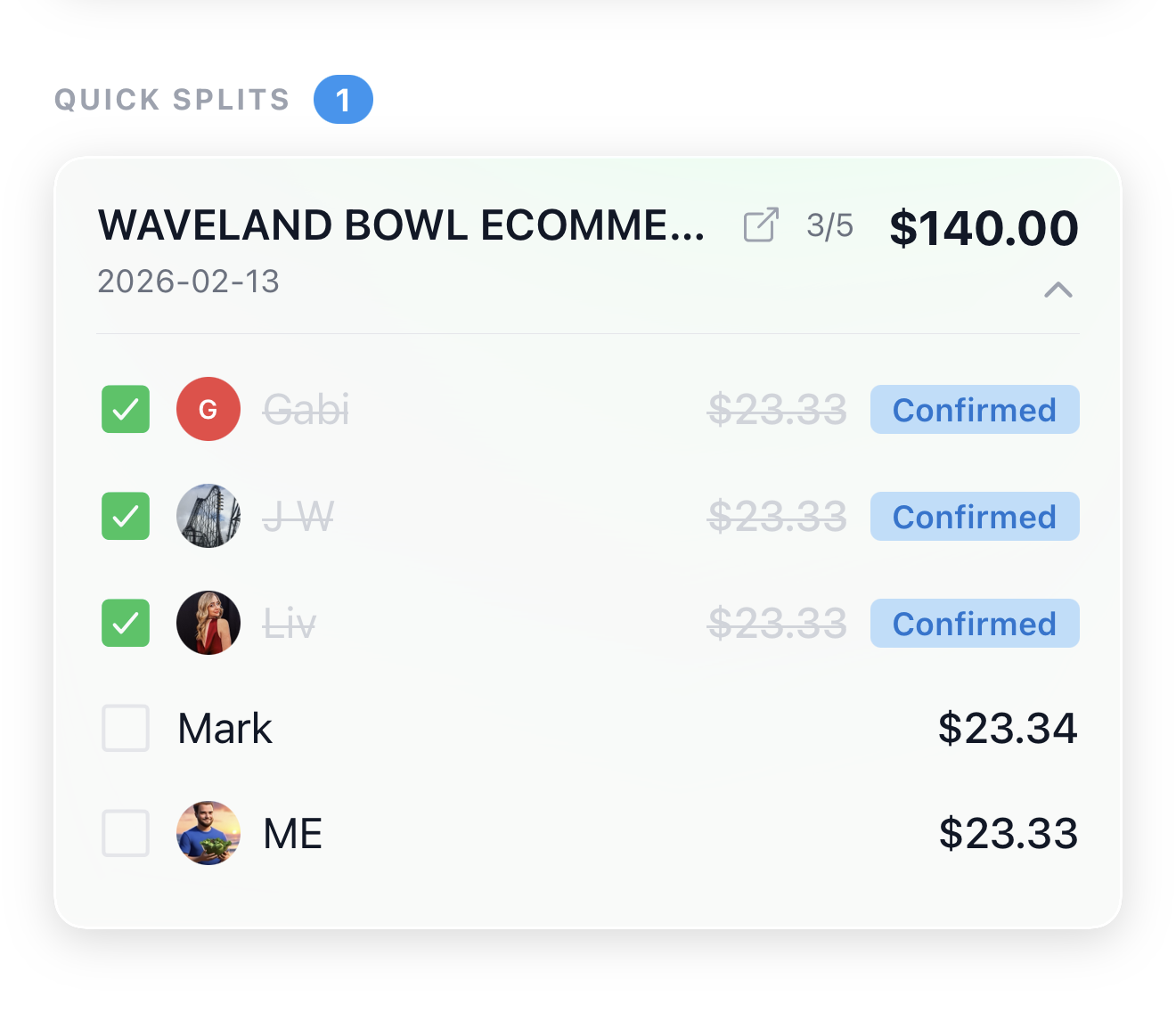 Quick Splits UI